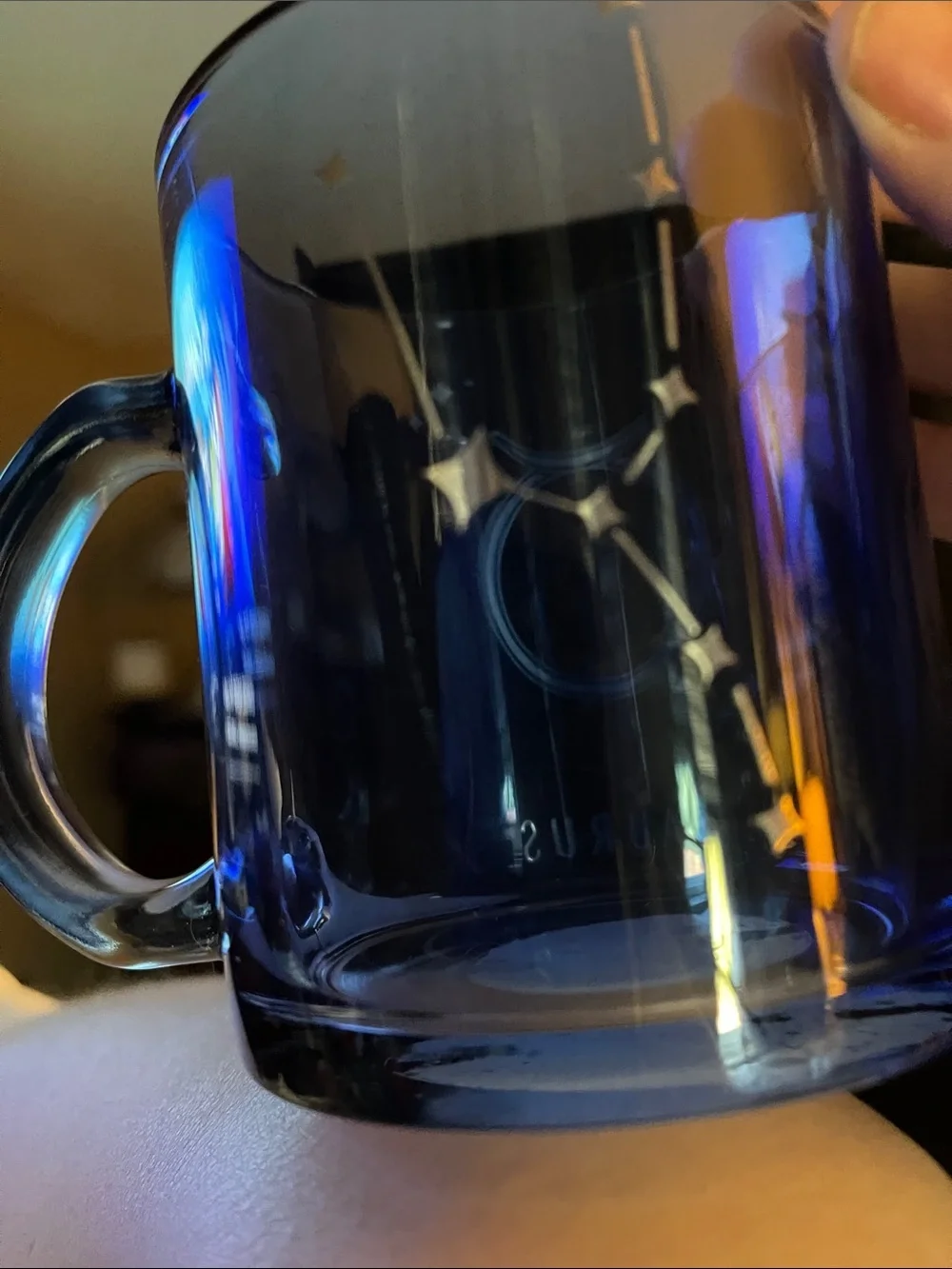 Expressions Smoky Blue Taurus Glass Mug with Silver Detail